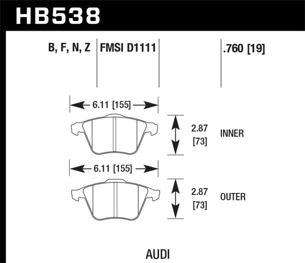 Hawk HB538N.760 HP+ Street Brake Pads