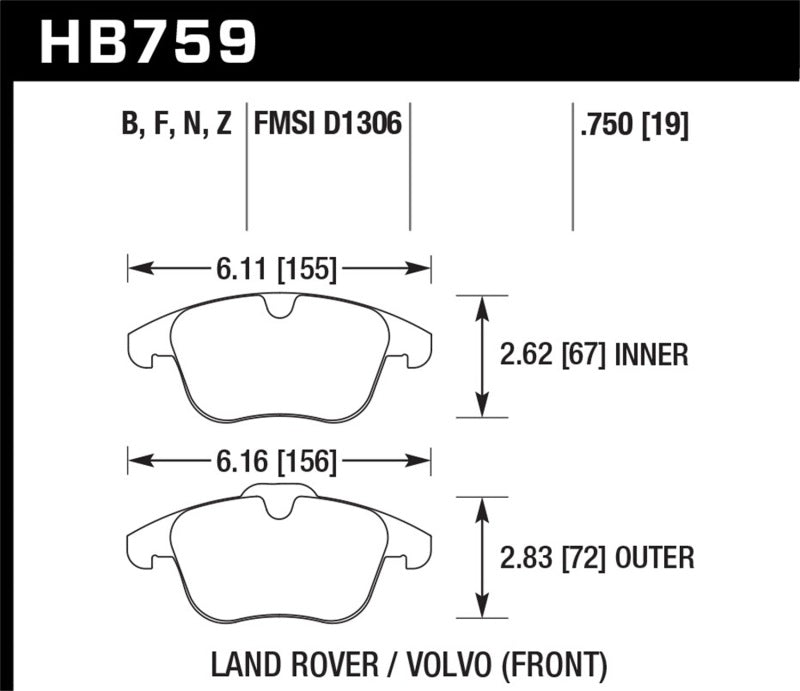 Hawk HB759B.750 2007-2015 Volvo S80 HPS 5.0 Front Brake Pads