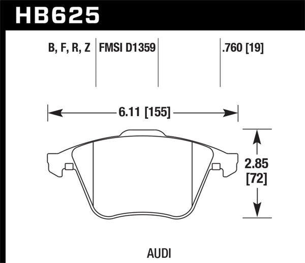 Hawk HB625B.760 2001-2010 Audi S3 European HPS 5.0 Front Brake Pads