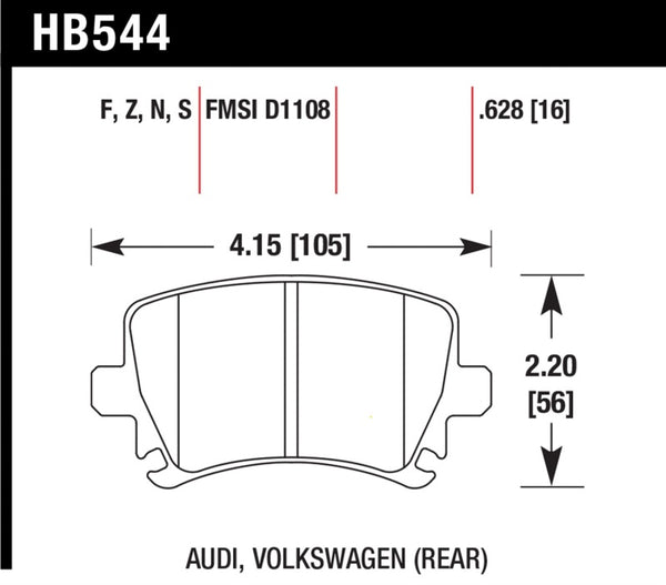 Hawk HB544B.628 2006-2009 Audi A3 TFSIi Quattro 2.0 HPS 5.0 Rear Brake Pads