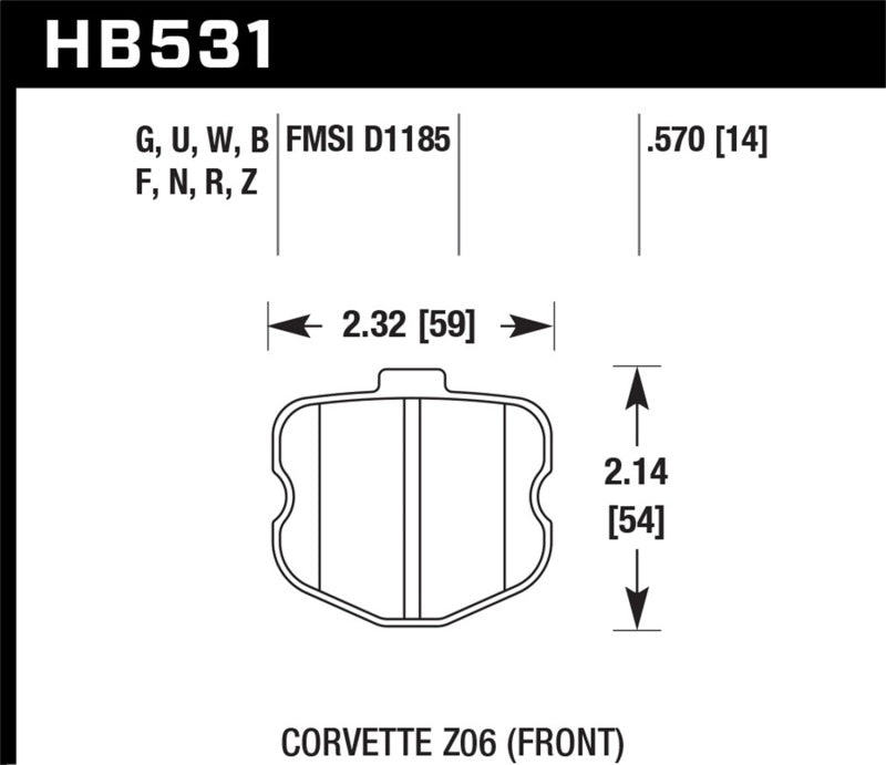 Hawk HB531F.570 06-10 Chevy Corvette (OEM Pad Design) Front HPS Sreet Brake Pads