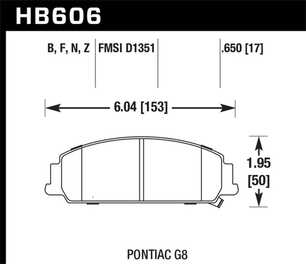 Hawk HB606B.650 2012 Chevrolet Caprice 3.6 HPS 5.0 Front Brake Pads