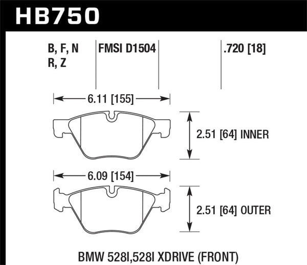 Hawk HB750F.720 13-14 BMW 528i / 528i xDrive HPS Front Brake Pads