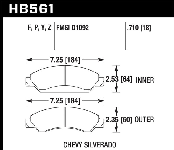 Hawk HB561F.710 Cadillac / Chev Avalanche/Silverado/Suburban/Tahoe / GMC Sierra Yukon HPS Front Street Brake Pa