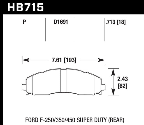 Hawk HB715P.713 2015 Ford F-250/350/450 Super Duty Rear Brake Pads