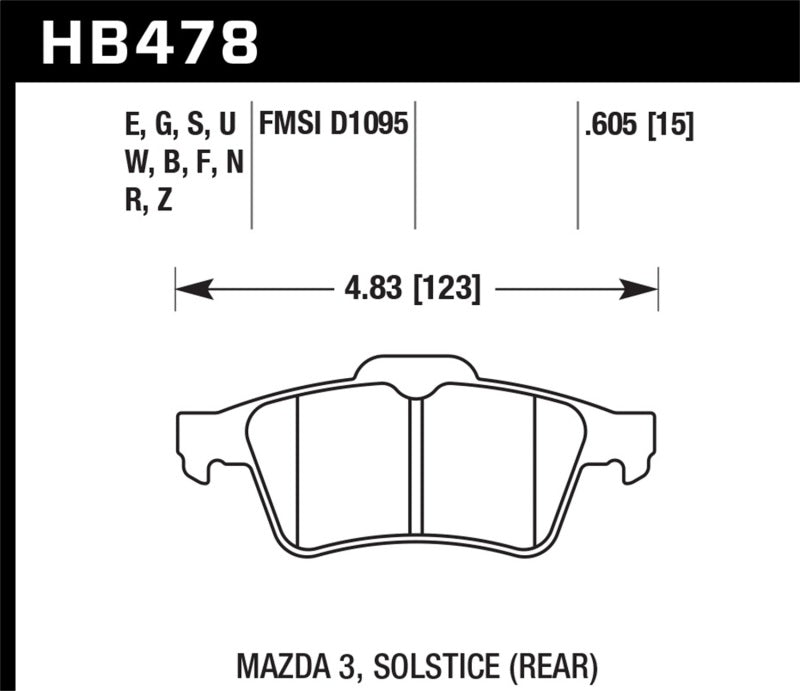 Hawk HB478F.605 13-14 Ford Focus ST / Mazda/ Volvo HPS Street Rear Brake Pads