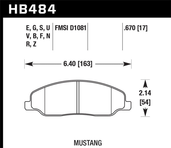 Hawk HB484N.670 05-10 Ford Mustang GT & V6 / 07-08 Shelby GT HP+ Street Front Brake Pads