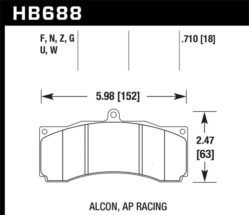 Hawk HB688W.710 Stoptech STR-60 Caliper DTC-30 Rear Race Pads