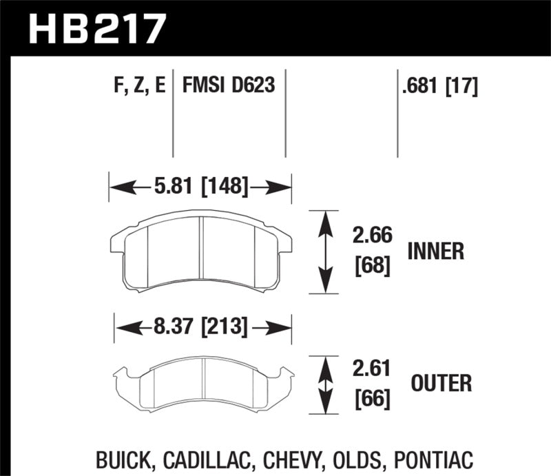 Hawk HB217E.681 96-97 Chevy Camaro RS / 94-97 Camaro Z28/Pontiac Firebird Trans AM  Blue 9012 Front Race Pads