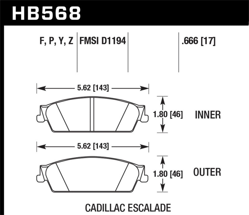 Hawk HB568B.666 07-14 Cadillac Escalade / EXT / ESV HPS 5.0 Rear Brake Pads