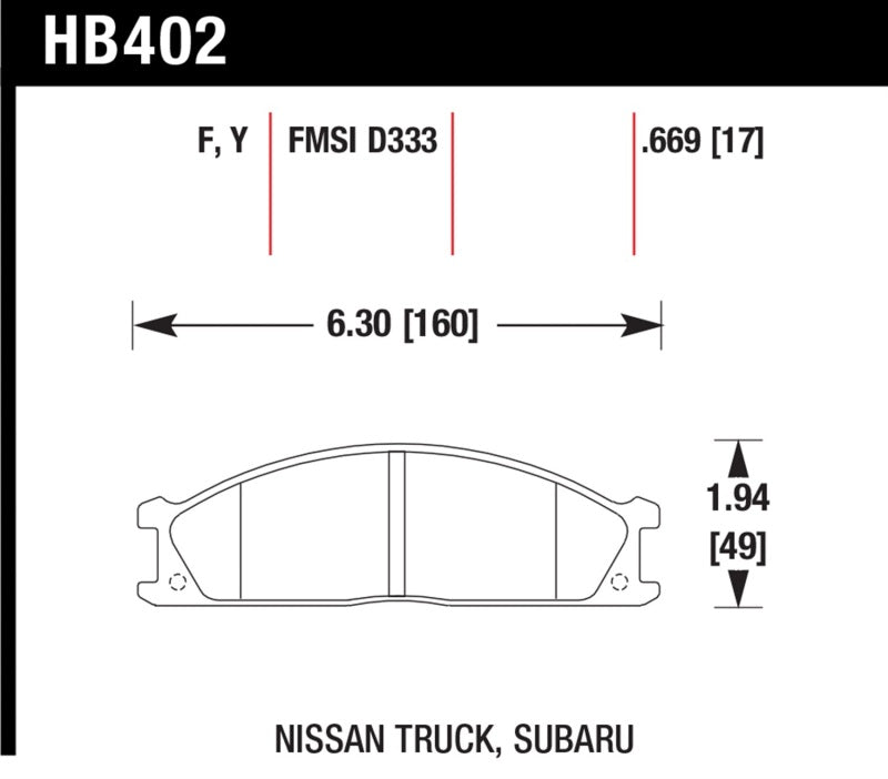 Hawk HB402F.669 87-05 Nissan Pathfinder (Various) / 86-97 PickUp D21 (Various) HPS Street Front Brake Pads