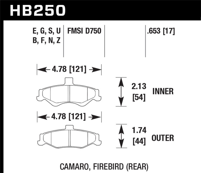 Hawk HB250U.653 98-02 Chevrolet Camaro SS/Z28 / 98-02 Pontiac Firebird DTC-70 Race Rear Brake Pads