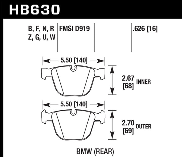 Hawk HB630G.626 06-10 BMW M5/M6 DC60 Rear Brake Pads