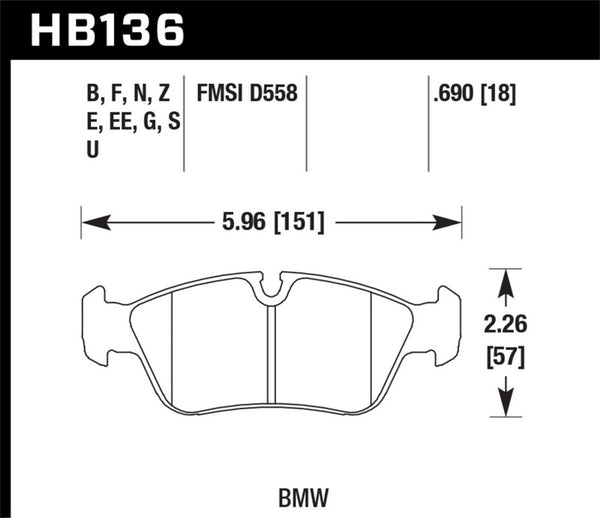 Hawk HB136D.690 92-98 BMW 318i 1.8L Sedan Front ER-1 Brake Pads