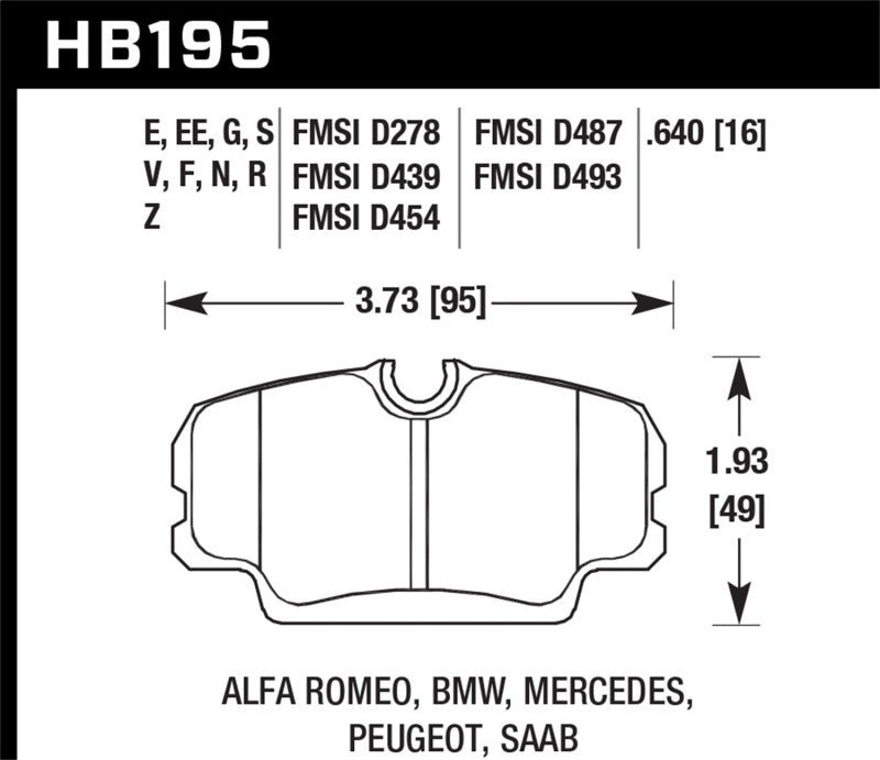 Hawk HB195G.640 BMW 3 Series / Mercedes Benz 190 Series / Saab 900/9000 DTC-60 Race Front Brake Pads