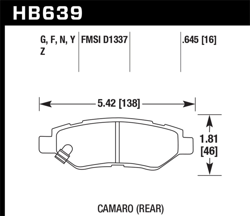 Hawk HB639F.645 Camaro V6 HPS Street Rear Brake Pads