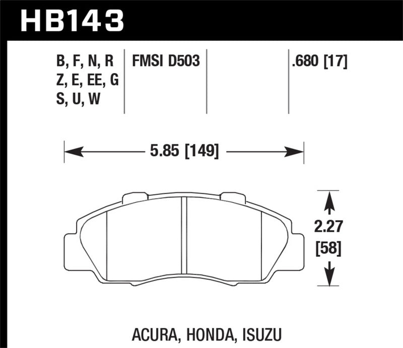 Hawk HB143N.680 97-01 Honda Prelude HP+ Street Front Brake Pads