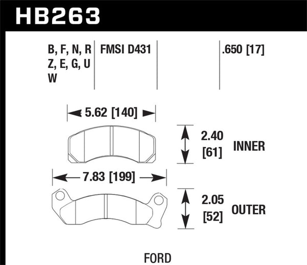 Hawk HB263E.650 87-93 Ford Mustang GT Blue 9012 Race Front Brake Pads