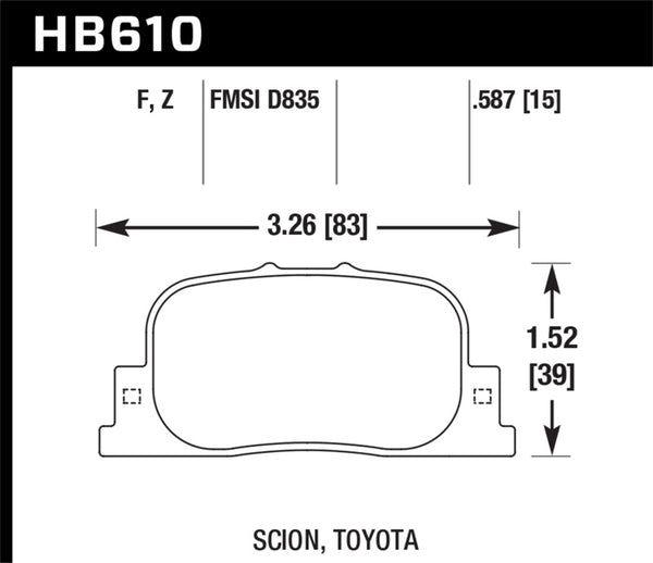 Hawk HB610F.587 05-09 Scion tC / 00-01 Lexus ES300 HPS Street Rear Brake Pads