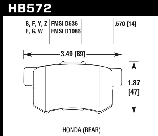 Hawk HB572B.570 2001-2003 Acura CL Type-S HPS 5.0 Rear Brake Pads