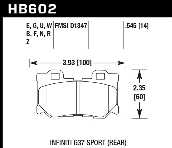 Hawk HB602F.545 Infiniti G37 Sport HPS Street Rear Brake Pads