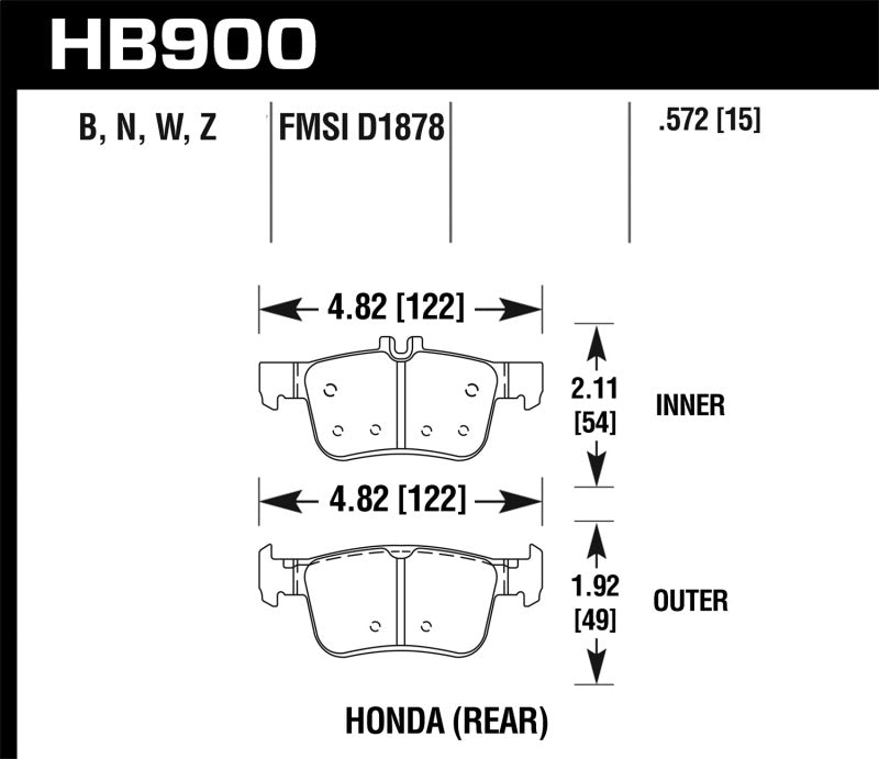 Hawk HB900B.572 16-17 Honda Civic HPS 5.0 Rear Brake Pads