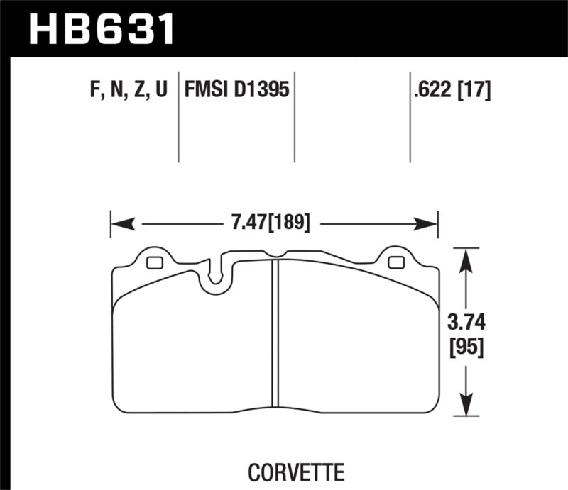 Hawk HB631N.622 09-11 Corvette Z06/ZR-1 (w/Carbon Ceramic Brake Package and Iron rotors) HP+ Autocross Front Br