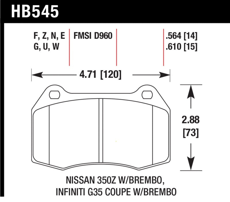 Hawk HB545F.564 03-07 G35/350z/03-06 Sentra Spec V w/ Brembo HPS Street Front Brake Pads