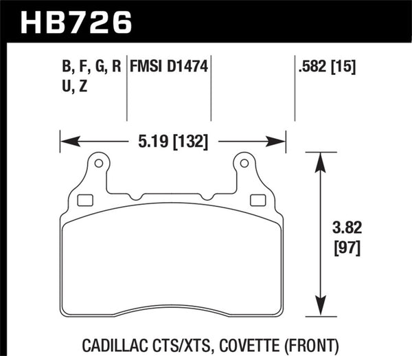 Hawk HB726G.582 2014 Chevrolet Corvette DTC-60 Front Brake Pads