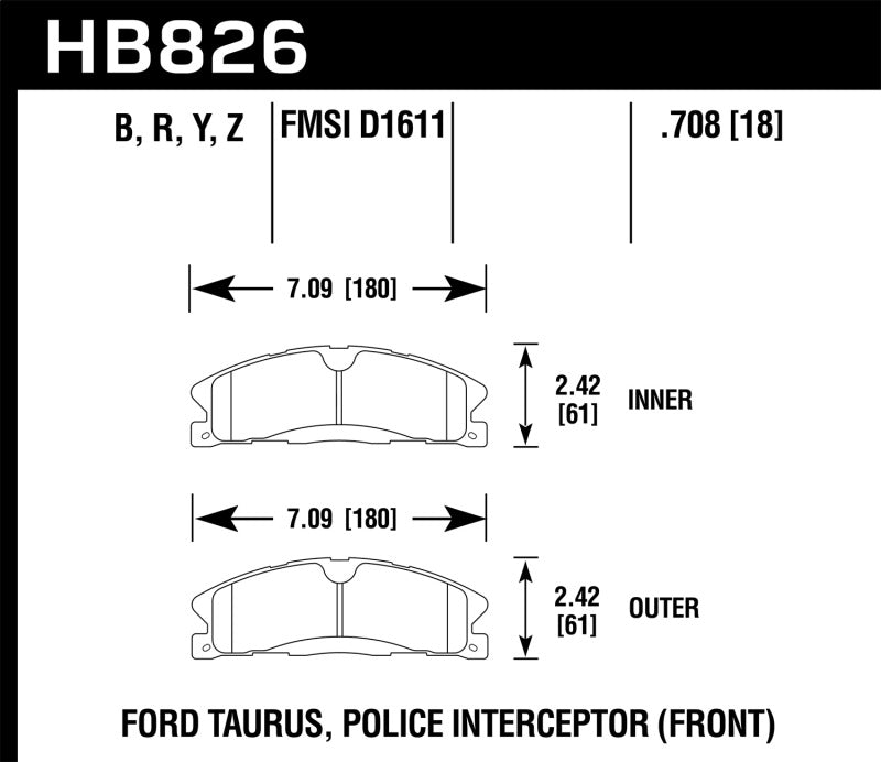 Hawk HB826B.708 13-16 Ford Taurus SHO / 13-16 Lincoln MKS HPS 5.0 Front Brake Pads