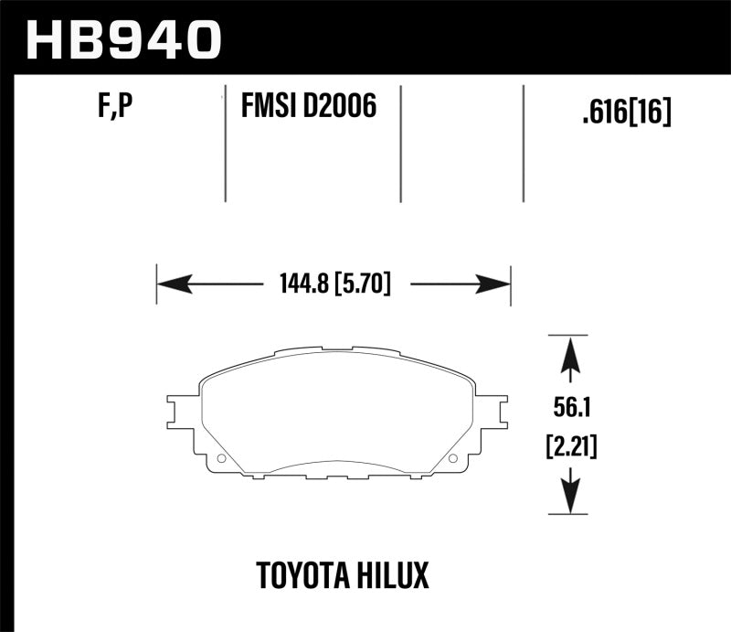 Hawk HB940F.616 16-17 Toyota Hilux Street HPS Front Brake Pads