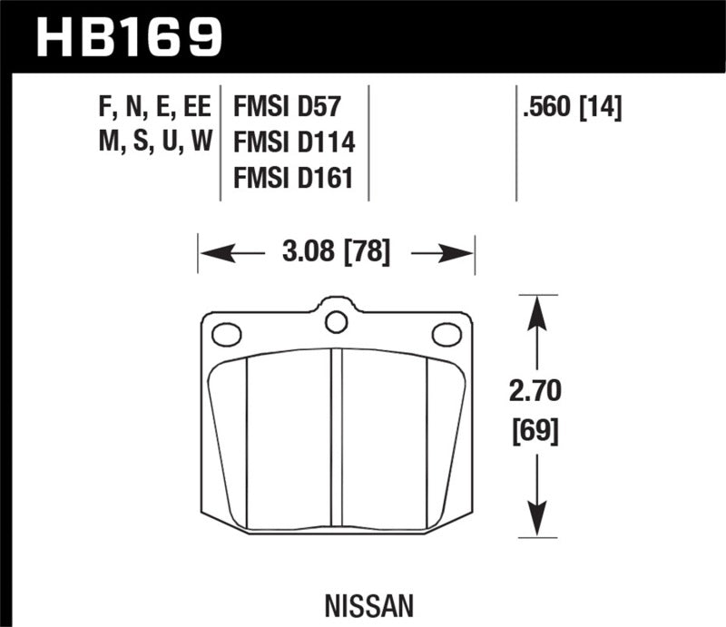 Hawk HB169E.560 Nissan 810/240Z/260Z/280Z/620 / Toyota Corona/Cressida/Crown/Pickup Blue 9012 Front Race Pads