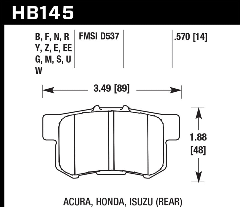 Hawk HB145G.570 02-06 Acura RSX / 02-11 Honda Civic Si / 00-09 S2000 DTC-60 Race Rear Brake Pads