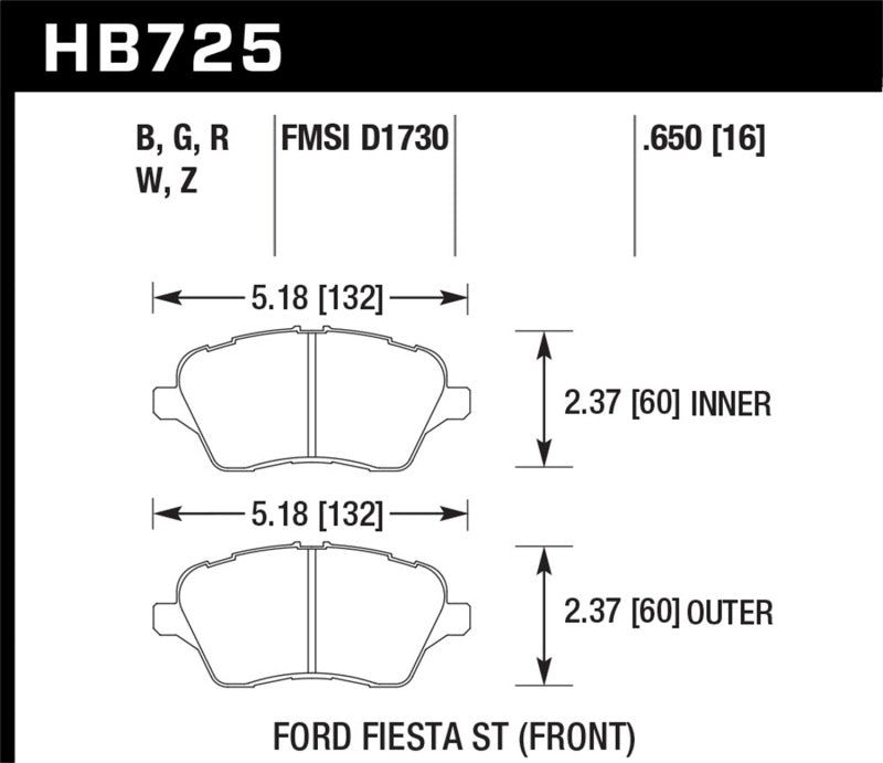 Hawk HB725W.650 2014 Ford Fiesta ST DTC30 Front Brake Pads