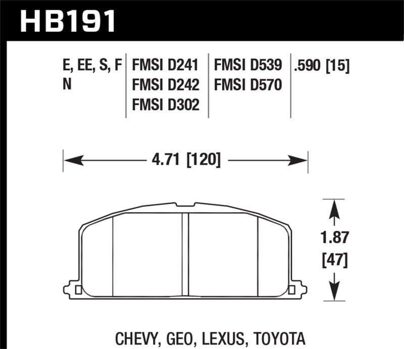 Hawk HB191N.590 87 Toyota Corolla FX16 HP+ Street Front Brake Pads