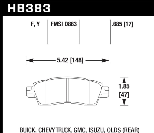 Hawk Buick / Chevy Truck / GMC / Isuzu / Olds / HPS Street Plaquettes de frein arrière