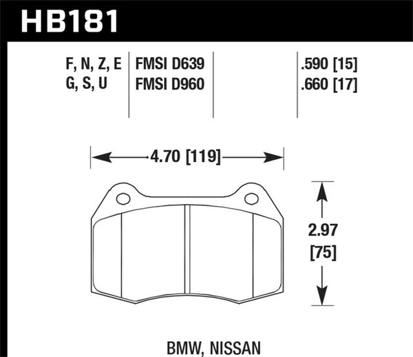 Hawk HB181U.660 94-97 BMW 840Ci/850Ci DTC-70 Race Front Brake Pads