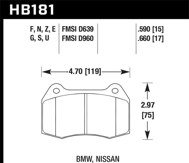 Hawk HB181G.590 95-02 Nissan Skyline GT-R (R33/R34) DTC-60 Race Front Brake Pads