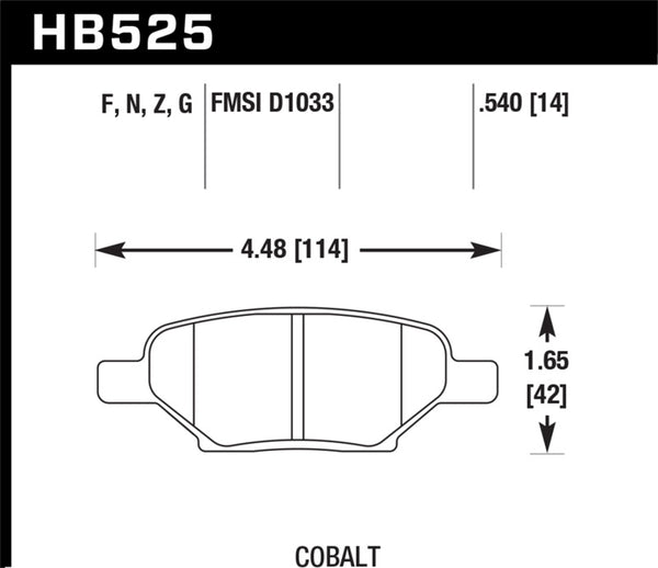 Hawk HB525G.540 05-10 Chevrolet Cobalt SS / 07-10 Pontiac G5 / 05-10 Pontiac G6 DTC-60 Race Rear Brake Pads