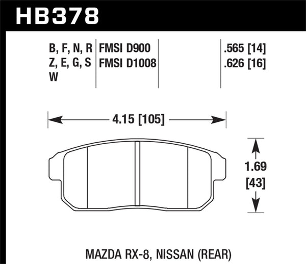 Hawk HB378E.565 03-07 RX8 Blue Race Rear Brake Pads D1008