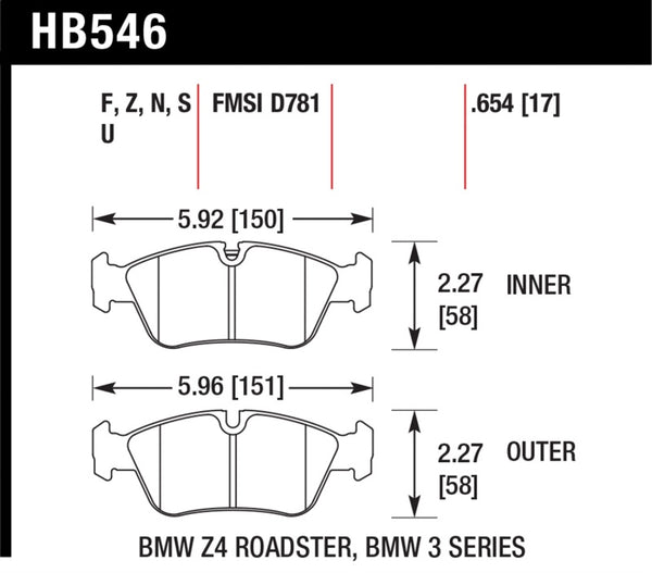 Hawk HB546N.654 HP+ Street Brake Pads