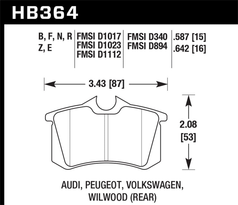 Hawk HB364F.642 89-92 VW Golf GTi / GLS Turbo/ GLX ( VR6) / 1.8 Turbo / VR6 / 00-06 Audi TT HPS Street Rear Bra