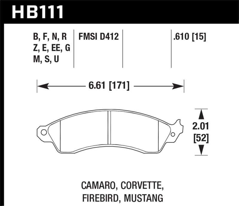 Hawk HB111G.610 94-04 Mustang Cobra / 88-95 Corvette 5.7L / 88-92 Camaro w/ Hvy Duty Brakes DTC-60 Race Brake P