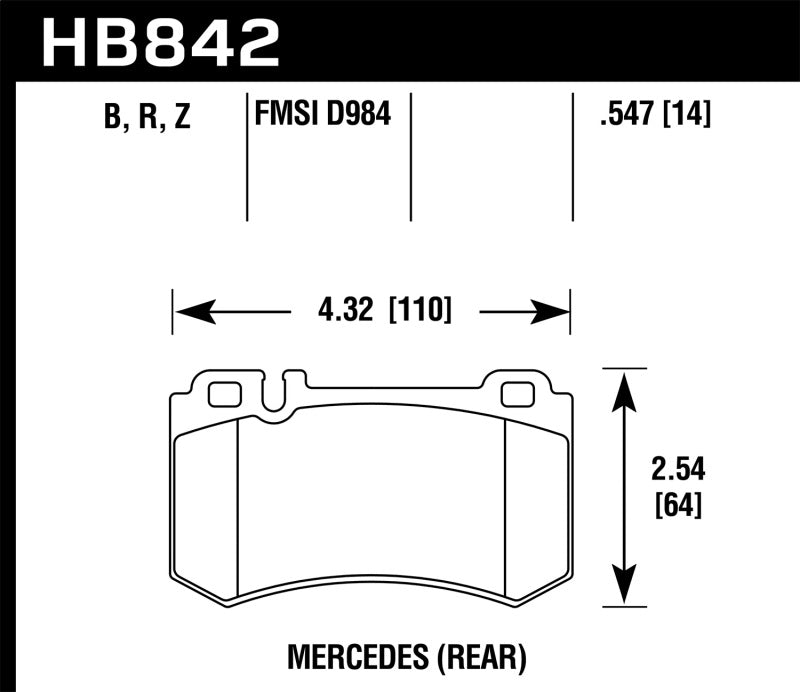 Hawk HB842B.547 05-10 Mercedes SLK Class HPS 5.0 Rear Brake Pads