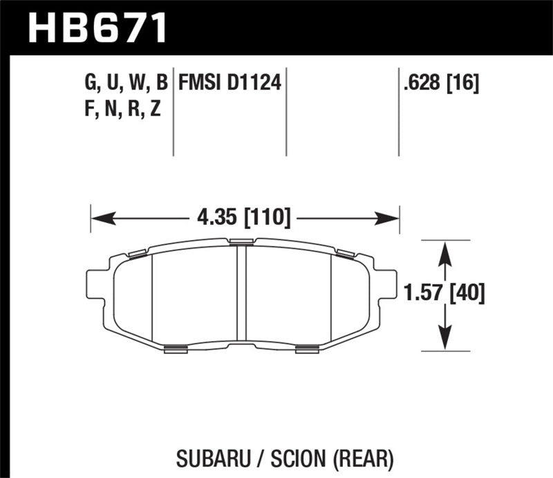 Hawk HB671B.628 2013-2014 Scion FR-S Base 2dr Coupe HPS 5.0 Rear Brake Pads