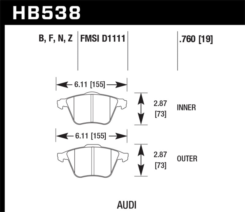 Hawk HB538N.760 HP+ Street Brake Pads