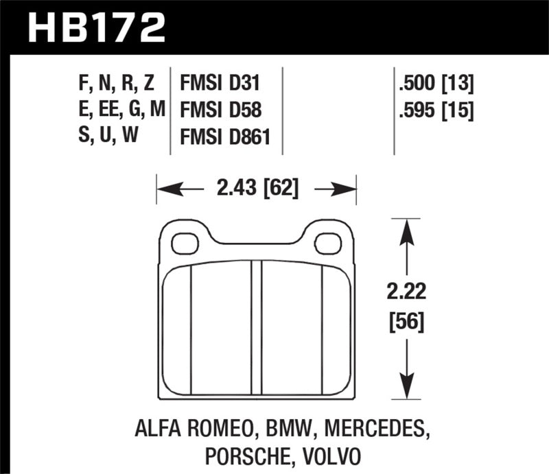 Hawk HB172N.595 HP+ Street Brake Pads