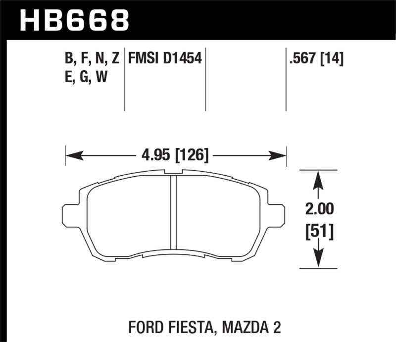 Hawk HB668G.567 11-12 Ford Fiesta S/SE/SEL / 11-12 Mazda 2 Sport/Touring DTC-60 Front Race Brake Pads