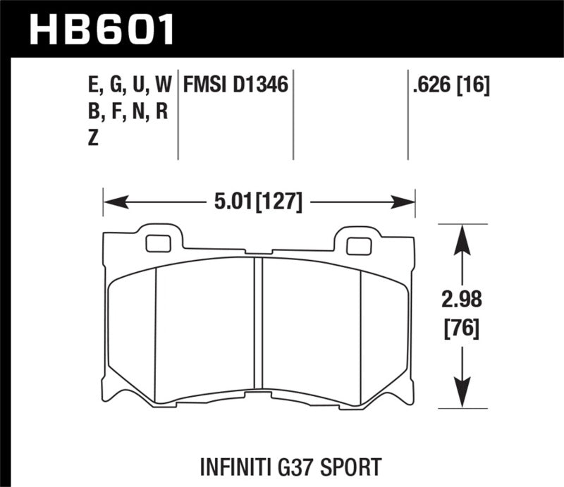 Hawk HB601E.626 10-11 Infiniti FX50 / 09-10 G37 / 09-10 Nissan 370Z Blue 9012 Race Front Brake Pads