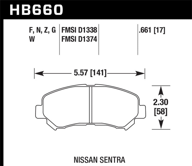 Hawk HB660N.661 09-10 Nissan Maxima / 08-10 Rogue / 07-09 Sentra SE-R / 10  Sentra SE-R M/T  HP+ Autocross Fron